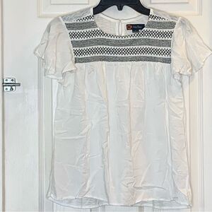 Indigo Poppy White Top Black Embroidery Size Small